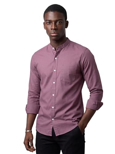Image of Amazon Brand - INKAST Men's Cotton Blend Plain Solid Casual Shirt | Mandarin Collar | Full Sleeves | Regular Straight Fit | Office & Daily Casual Wear