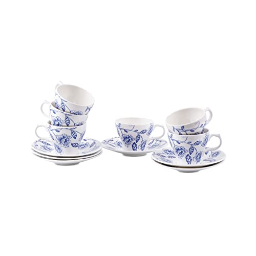 Image of Dandy Lines Liza Jodhpur Tea Cups Mugs, Bone China, Pack of 12, Microwave & Dishwasher Safe, Great for Home Use & Gifting