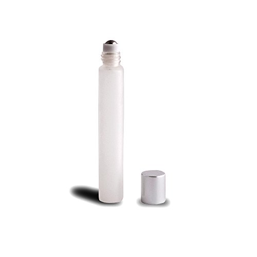 12pc Slim Roll-On (1/3 oz) 10ml Frosted Glass with Stainless Steel Roller and Silver Cap