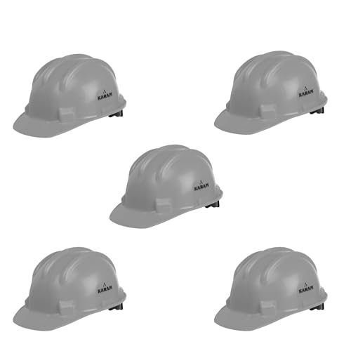 Image of KARAM PN521 Safety Helmet for Men Construction Helmet | Ratchet Type Adjustment with Adjustable Chin Strap | Work Helmet with Side Slot for Attachment | is:2925:1984 Certified | Grey | Pack of 5