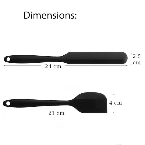 Image of Baskety Silicone Non-Stick Heat Resistant Multi-Purpose Kitchen Tools | Set of 2 Black | Spatula Small 21cm + Spatula Spreader /Butter Knife 24cm for Cooking & Baking