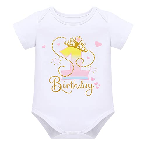 Crown 1St Birthday Outfit For Baby Girl Shiny Crown Romper + Tutu Skirt + Sequin Crown Headband 3Pcs Clothes Set For Princess Crown Party Baby Shower Cake Smash Photo Shoot Pink - 1St Birthday 1 Year #TOP2