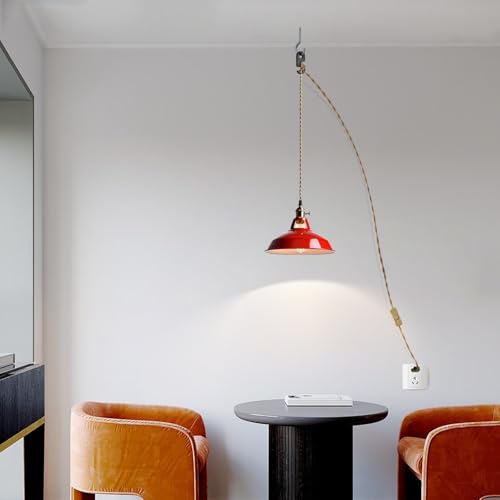 Image of YUBOLE Plug-in Pendant Light Vintage Red Barn Shade-10.06 inch W with Switch