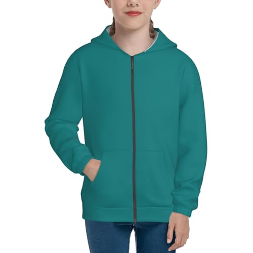 Teal Kid Hoodies Boys Zip Up Sweatshirts Girls Pullover with Pocket3