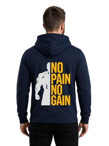 Image of Mens Full Sleeve Graphic Printed Hooded Sweatshirt | No Pain No Gain Print Winter Hoodies for Men | Gym Hoodie Men's