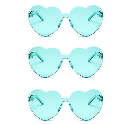 Image of Marajdeclat 3 Pcs heart glasses, Ladies Fashion Rimless Love heart sunglasses, funny party glasses festival accessories Party Props (Lake Blue heart sunglasses)