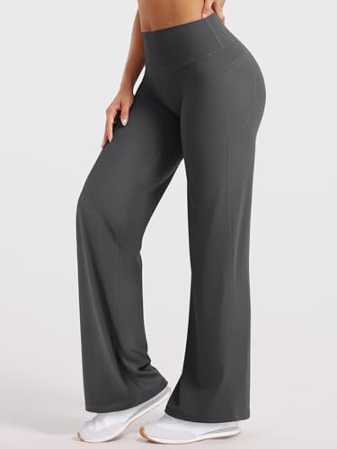 Image of YEOREO Ease Workout Leggings with Pockets for Women No Front Seam Straight Leggings High Waist Wide Leg Yoga Pants 29 inch / 31.5 inch