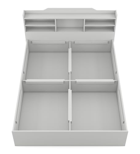 Image of Viggo Queen Bed with Box Storage | Engineered Wood | Frosty White Finish | Headboard Storage | Sturdy & Modern | Knock-Down Assembly | 3-Year Warranty