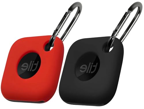 Geiomoo Silicone Case for Tile Mate 2024, Tile Mate 2022, Soft Scratch Resistant Cover with Carabiner (2 Pack Black+Red)