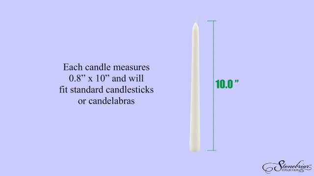 Image of Stonebriar Unscented Taper Candles - 7 Hour Burn Time, Candle Stick Candles for Weddings, Holidays, Home Decor & Special Events, Pack of 10, White, 10 inch