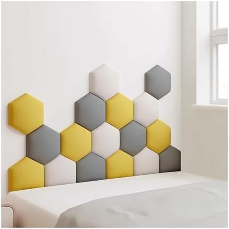 17 Pack Hexagon Upholstered Wall Panels - Self-Adhesive 3D Anti-Collision Nursery Decor, Padded Wall Stickers for Kids, Wall-Mounted Headboard Padding (Color: E, Size: 180x105cm)