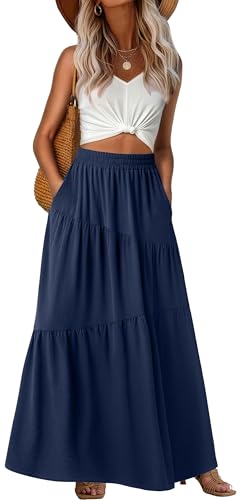 GRECERELLE Maxi Skirts for Women with Pockets, Navy Blue, XS