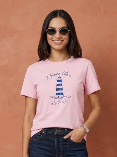 Image of NOBERO 100% Cotton T-Shirts for Women Stylish | Regular Fit | Graphic Printed T Shirts for Women 180 GSM Combed Cotton | Crew Neck Half Sleeve