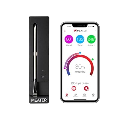 MEATER SE: Smart Bluetooth Meat Thermometer | Long Wireless Range | for Oven, Grill, Kitchen, BBQ, Smoker, Air Fryer | Step-by-Step Recipes in App | Dual Sensors | Black Charger [2024 Release]