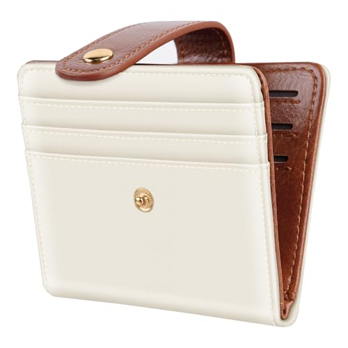 Image of Small Wallets for Women Slim Minimalist Bifold Credit Card Holder | Compact Zipper Coin Purse for Ladies RFID Blocking Mini Travel PU Leather Card Case Gifts for Mom, Brown & Cream