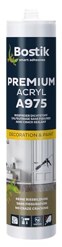BOSTIK A975 Premium Acryl Dichtstoff Weiß – Dichtmasse, Lösemittelfrei, Starke Haftung, Überstreichbar, Reduziert Risse & Verfärbungen, 300ml
