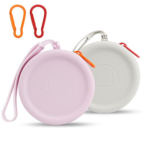 Silicone Dog Treat Pouch Small Bag,with Pet Training Clicker,Walking Bag for Dog and Cat Pocket Size,Easy to Clean,Odorless,Zipper Design,Moisture-proof,Travel Walking Bag (Gray&Purple)