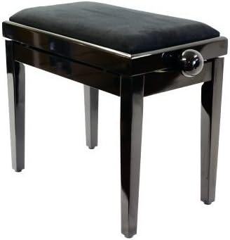 Legato Polished Black Piano Stool - Adjustable Height with Black Draylon Top