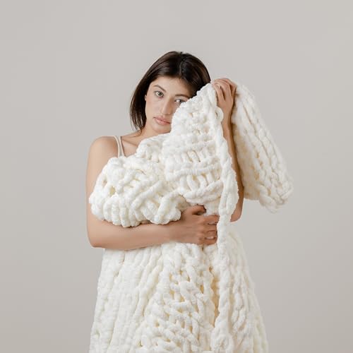 WESHIONGOO Manta Tejida Chunky 40"×40" Blanco Crema miniatura 3
