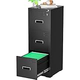 Greenvelly 18' D File Cabinet, 3 Drawer Vertical File Cabinet with Lock, Locking Filing Cabinet for Home Office, Black Metal File Cabinet for Hanging Letter/Legal Folders, Easy Assemble…