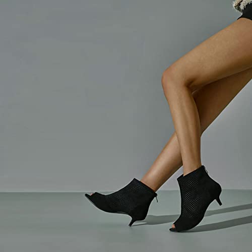 KISSASA Womens Peep Toe Low Kitten Heel Booties Zip Up Summer Ankle Boots Sandals2