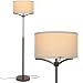 Brightech Elijah LED Floor Lamp - Free Standing Pole Light for Living Room or Office - Modern Tall Reading Light with Drum Shade - LED Bulb Included - Oil Brushed Bronze
