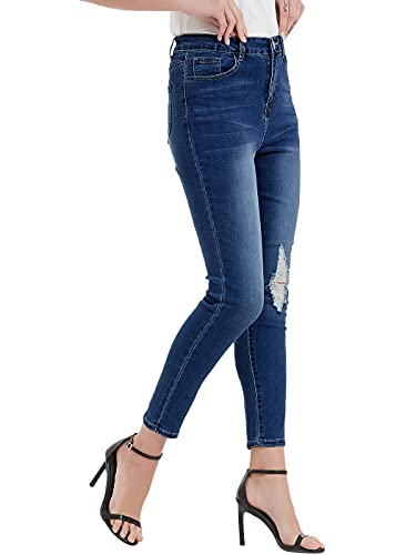 Anna-Kaci Women's High Waisted Denim Skinny Jeans Stretch Distressed Ripped Knee Pants2