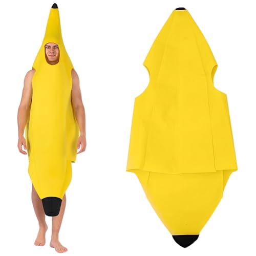 DIFLAX Fato divertido de banana para adultos, banana costume, fantasia leve de frutas para o Halloween, confortável, divertido, unissexo, fácil de colocar e tirar para festas temáticas, cosplay