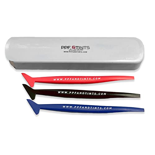 RimPro-Tec Curve Slot Micro Squeegees and Window Tiniting Film Tool Mini Flexible Tint Tool Set Black, Red and Blue Hard Squeegees Pack of 3