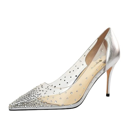 Chaussures à talons hauts et pointus argentées au galbe sexy de 9cm
