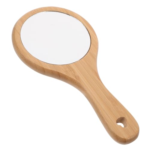 Espejo de maquillaje portátil de madera pequeño redondo miniatura 6