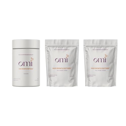 OMI WELLBEAUTY Men's Hair Growth Peptides, Doctor Recommended, Follicle Fortifying Biotechnology, Clinically Proven to Visibly Grow More Hair and Reduce Hair Loss (180 Count)