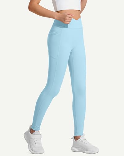 Image of JOCMIC Girls Athletic Leggings High Waist for Kids Yoga Dance Gym Pants with Pocket