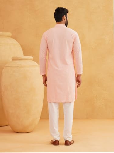 Image of Sojanya (Since 1958 Men'S Geometric Embroidered Thread Work Cotton Straight Long Kurta