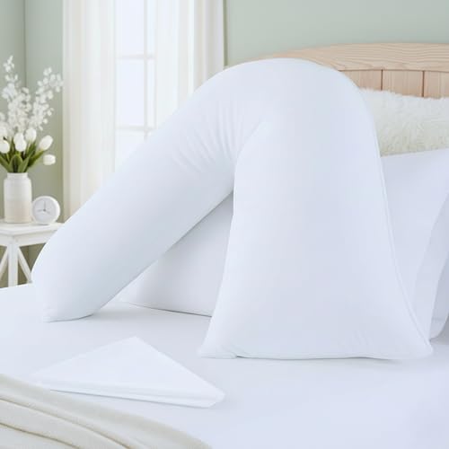 ELOVELA Orthopaedic V Pillow with Pillowcase Super Soft & Hypoallergenic V Shape Pillow for Nursing Maternity & Pregnancy Support Ideal for Every Sleeping Position - Machine Washable (White)