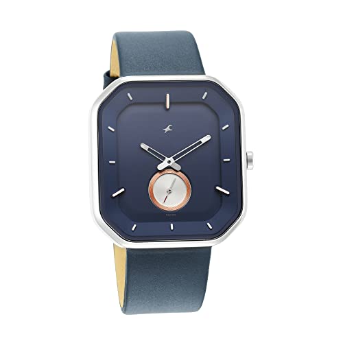 Fastrack After Dark Analog Mens Blue Dial Leather Strap Watch for Guys-NS3272SL01, Blue, Minimalist