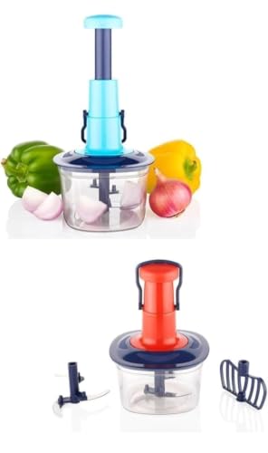 Image of Nirmala Kitchen 650 ML Vegetable Push Press Chopper with 3 Stainless Steel Blades | Manual Hand Press Food Chopper for Onion, Vegetables, Fruits, Nuts & Chop Kitchen Tool I Mixer, Grinder I Blender