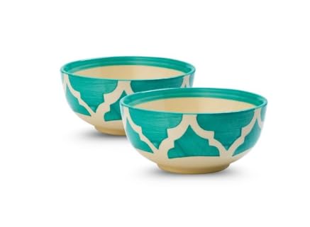 Shipnetic Moroccan Print Green Ceramic Bowl Set of 2, Microwave & Dishwasher Safe, Multipurpose for Serving Pasta, Maggi, Cereal, Snacks, Rice, Dal, Fruits, for Daily Use & Gifting.(200ml Each)