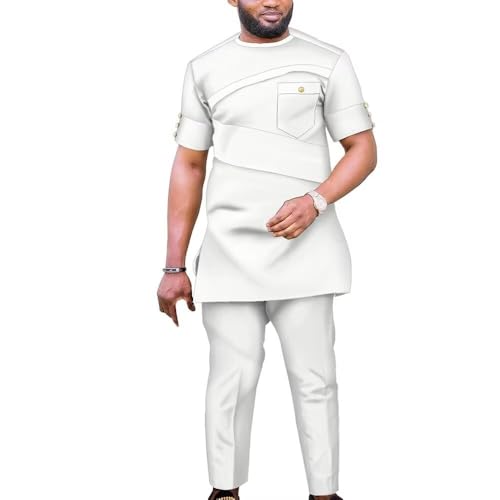 African Clothes Dashiki Suit for Men Short Sleeve African Mens Traditional Outfit 2 Piece African Male Formal Attire