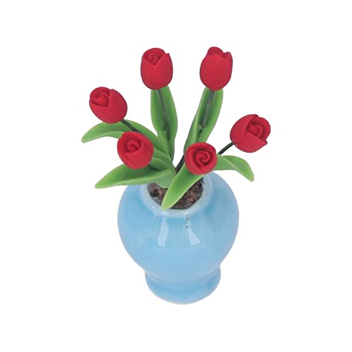 Hztyyier Vaso in Miniatura per Fiori da Scrivania, Tulipano, Pianta in Vaso, Casa delle Bambole, per Halloween, Natale, Compleanni e Anniversari