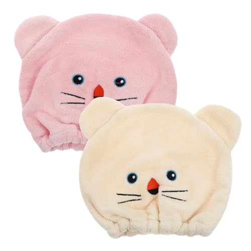 ULTECHNOVO 2 Piezas Toalla de Microfibra para Cabello Infantil con Diseño de Dibujos Animados Gorro Absorbente de Coral Fleece para Secado Rápido Suave y Seguro para Niñas Colores Rosa