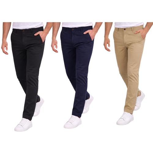 Lista de Pantalones Economicos para Caballero del mes. 41 Paquete de 3 Pantalones Estilo Chino de Gabardina Premium para Hombre - Ideales para Uso Casual y en la Oficina | Ropa y Moda para Hombre - Pantalón de Algodón. (Negro - Azul...