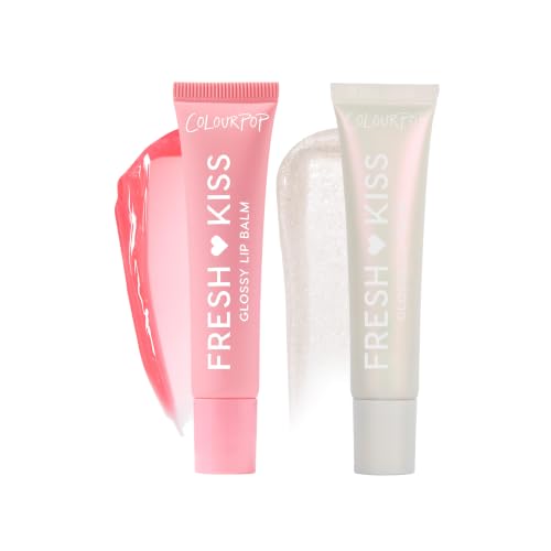 Image of ColourPop Fresh Kiss Glossy Lip Balm Set - Hydrating Lip Care Enriched with Peptides + Hyaluronic Acid - Shimmer + High Shine Finish - Vegan + Cruelty-Free - Strawberries n Cream (2 Count)