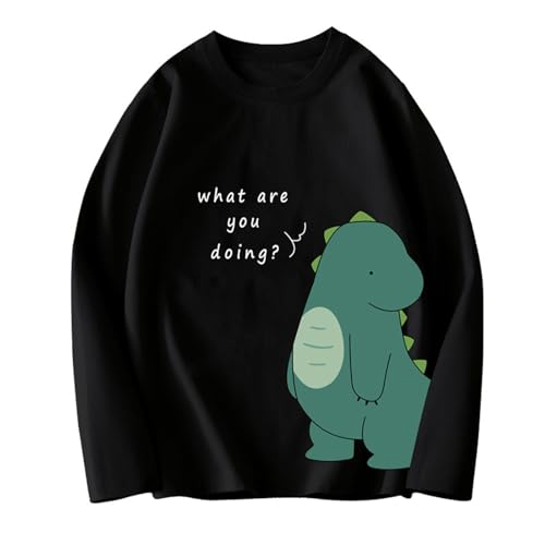 Boys Girls Cute Dinosaur Print Shirt Crewneck Long Sleeve T-Shirt Kids Basic Casual Cotton Graphic Tee Tops 2-12Y