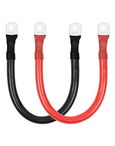Image of BESTEK 1/0 AWG Gauge Red and Black Battery Cables 5/16" in Lugs, 12 inch Pure Copper Power Inverter Cables for Solar, RV, Car, Boat, (Positive and Negetive)