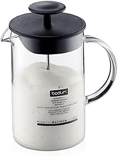 Bodum 1446-01 Latteo Milk Frother, Borosilicate Glass - 0.25 L, Black/ Transparent