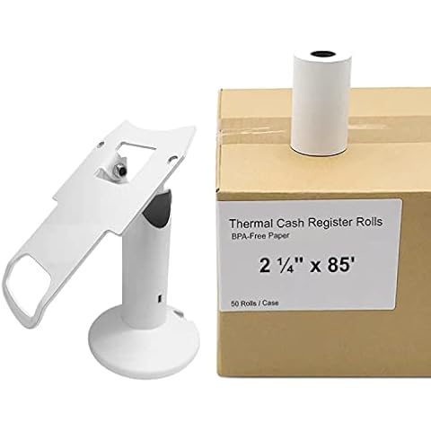 Discount Credit Card Supply Clover Mini/Clover Mini 3 7" Swivel and Tilt Terminal Stand and Thermal Paper 2 1/4" x 85' (50 Rolls) Bundle, White Cover