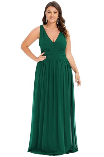 Image of Ever-Pretty V Neck Sleeveless Pleated Chiffon Maxi Plus Size Formal Dress for Women Bridesmaid Dresses 09016-DA