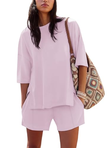 Image of COCCKO Womens Shorts Sets Matching Lounge Two Piece Outfits Summer Cute Casual Vacation Short Sleeve 2 Piece Set