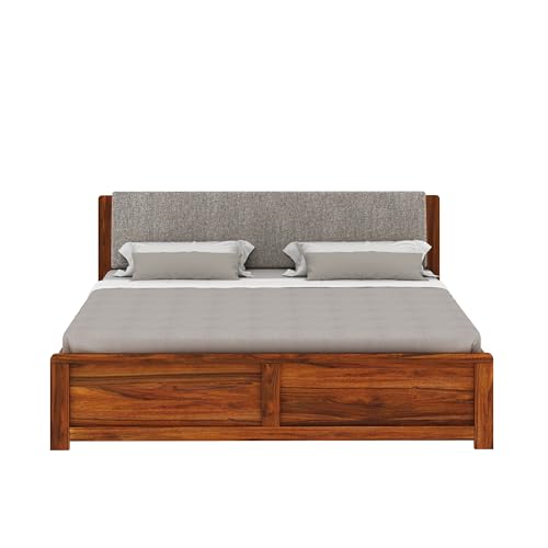 Image of Ganpati Arts Solid Sheesham Wood King Size Boston Bed with Box Storage | Wooden Double Bed Cot Palang Furniture for Bedroom, Guest Room, Hotels and Home (Natural Finish)